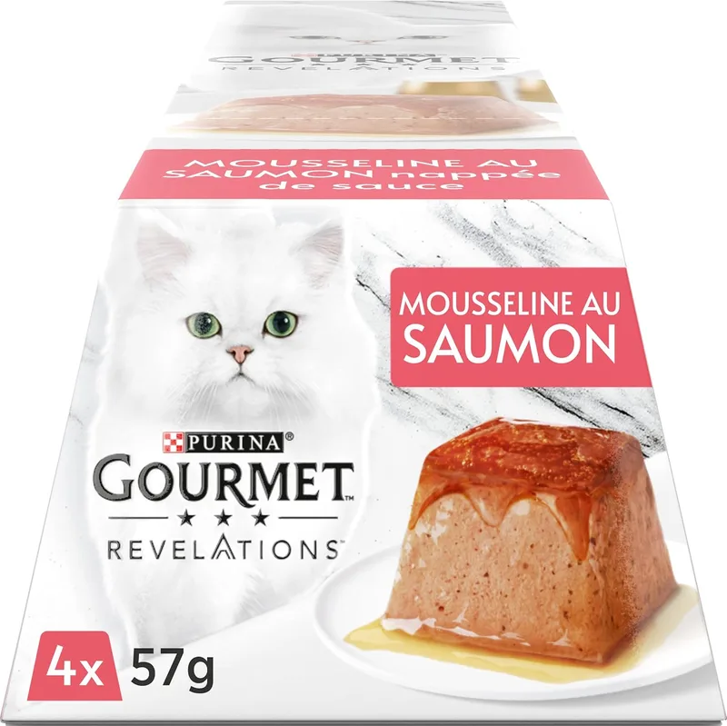 Gourmet ▫️ Revelations | Gasa com salmão | Porções de comida para gatos adultos | Conjunto de 4 x 57 g