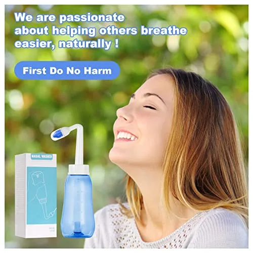 URAQT ▫️ Lavagem Nasal para Adultos, Irrigador Nasal de 300 ml com 2 bicos, Neti Pot com sal nasal e termómetro autocolante, Limpador Nasal para Crianças e Adultos para o alívio da congestão nasal e limpeza nasal 7