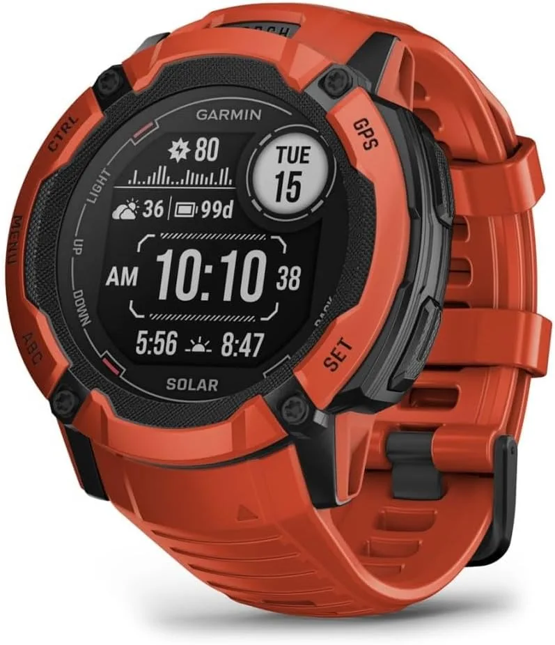 Garmin Instinct 2X Solar, relógio inteligente com GPS à prova de água, carregamento solar, funcionalidades desportivas, oximetria de pulso, pontuação do sono e notificações para smartphone, vermelho