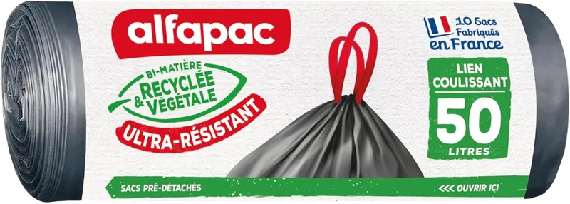 Alfapac ▫️ 10 x 50L Sacos slip link ultra resistentes - fabricados em França - Biomateriais reciclados e à base de plantas