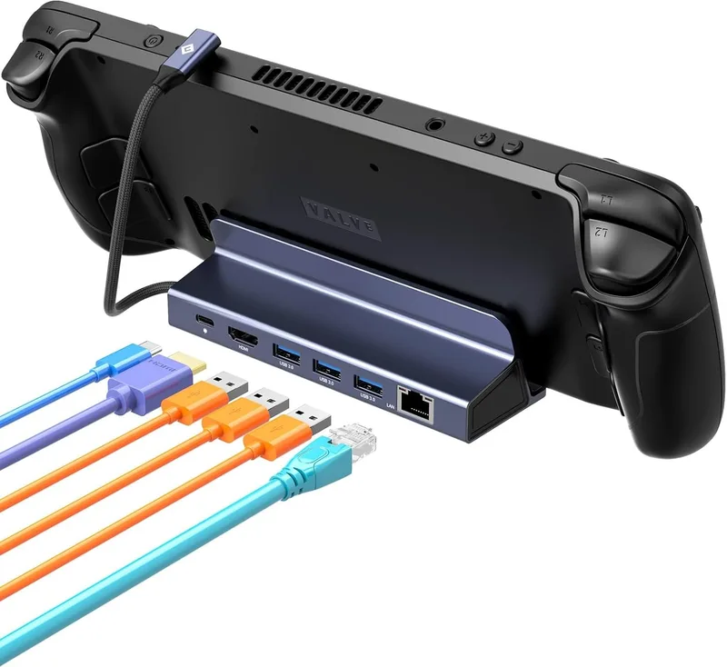 NOVOO ▫️ Estação de acoplamento USB-C compatível com Steam Deck, base de acoplamento 6 em 1 com HDMI 2.0 4K a 60 Hz, Ethernet RJ45 de 1 Gbps, 3 portas USB 3.0 e 100 W PD - Ideal para o Valve Steam Deck