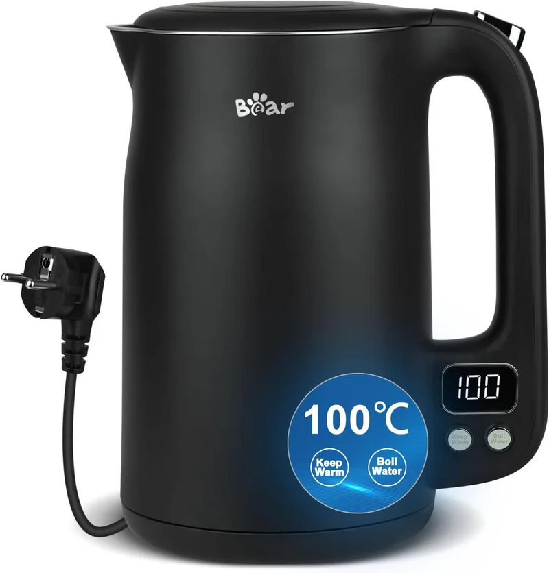 Bear ▫️ Fervedor de 1,7 l em aço inoxidável 304 com 11 níveis de temperatura, 1800 W, proteção contra a ebulição a seco, dupla proteção contra queimaduras, controlo LED de precisão de 40 °C a 100 °C