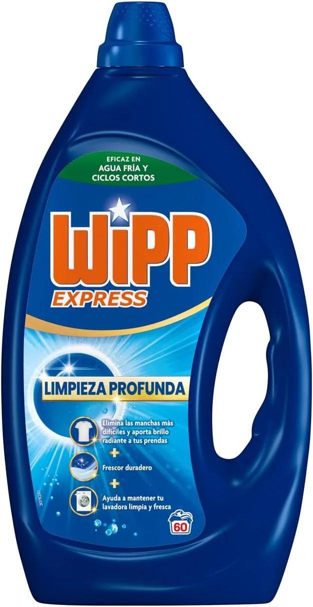 Wipp Express ▫️ Deep Clean, 60 lavagens, tira-nódoas líquido, detergente concentrado para roupa higienicamente limpa.
