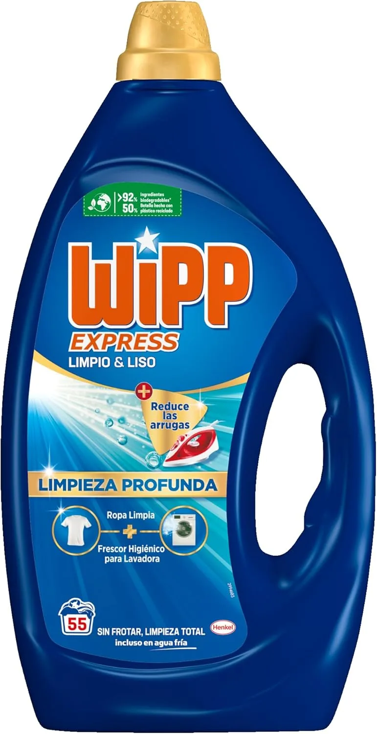 Wipp Express ▫️ Detergente líquido para máquinas de lavar roupa Clean & Smooth (55 lavagens), para uma limpeza profunda