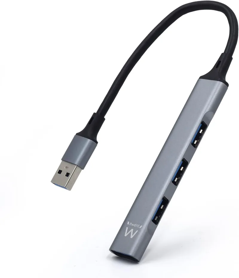 Ewent ▫️ Hub USB EW1144, Hub de dados ultrafino de 4 portas, Hub com 3 portas USB A 2.0 e 1 porta USB A 3.2, Hub fino tipo A para MacBook Pro/Air, portáteis, PS5/PS4 e sistemas Mac OS, Windows e Android, em alumínio