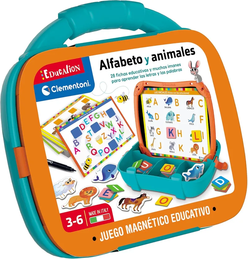 Clementoni ▫️ Maletín Magnético Alfabeto, Juego portátil, Juego Educativo, Aprende el Alfabeto, Letras y Las primeras Frases, Juguete niños 3 años, Juego en español (55492)