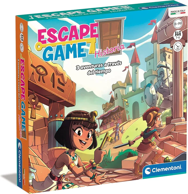 Clementoni ▫️ Escape Game de Historia, jogo de tabuleiro de estratégia, EscapeRoom, jogo de tabuleiro familiar, idade 8+, brinquedo inglês (55497),