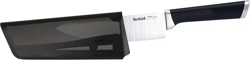 T-Fal ▫️ Tefal Ever Sharp - Faca de cozinha 16,5 cm com afiador integrado na bainha, afiação automática de duplo pivô, aço inoxidável alemão, sistema de bloqueio, corte preciso, segura e fácil de limpar