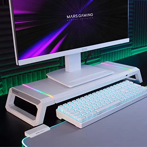 Mars Gaming ▫️ MGS-ONE, Suporte para monitor RGB Chroma, tamanho ajustável em 3 posições, suporte para smartphone e tablet, gaveta multifunções, porta USB 2.0 frontal, branco 6