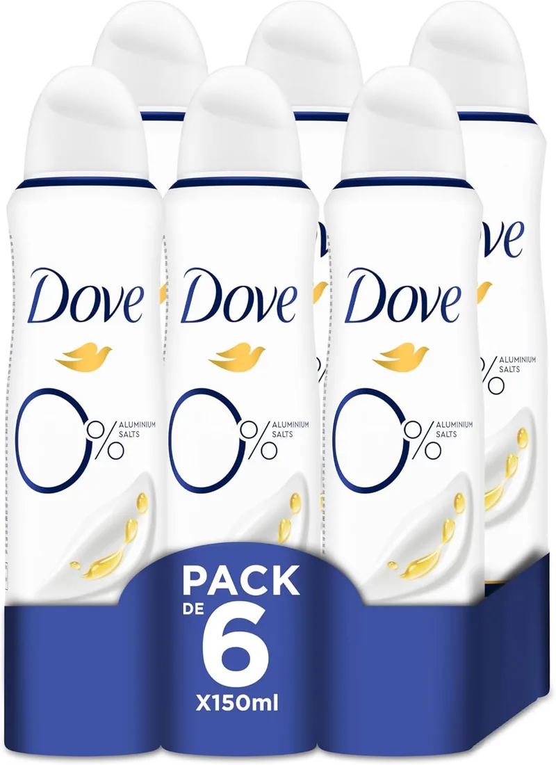 Dove ▫️ 0% Original 72h Desodorizante Spray, sem alumínio e sem álcool, para mulheres com proteção antibacteriana de zinco, 150 ml, embalagem com 6 unidades ()