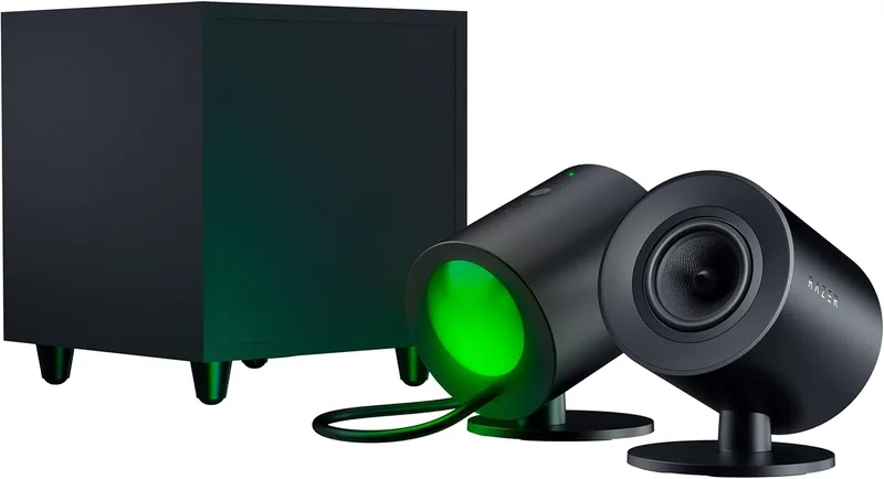 Razer ▫️ Nommo V2 - Colunas de gaming 2.1 de gama completa para PC com subwoofer com fio (diafragmas de gama completa de 3 polegadas com corretores de fase em alumínio, THX Spatial Audio) Preto