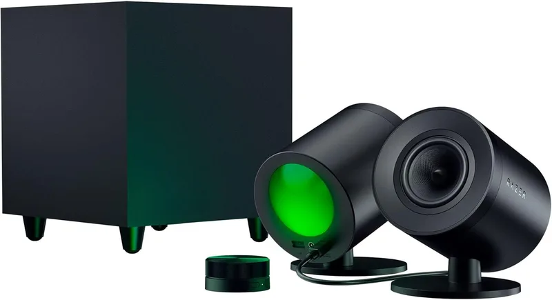 Razer ▫️ Nommo V2 Pro - Altifalantes de gama completa 2.1 para jogos para PC com subwoofer sem fios (diafragmas de gama completa de 3 polegadas com corretores de fase em alumínio, THX Spatial Audio) Preto