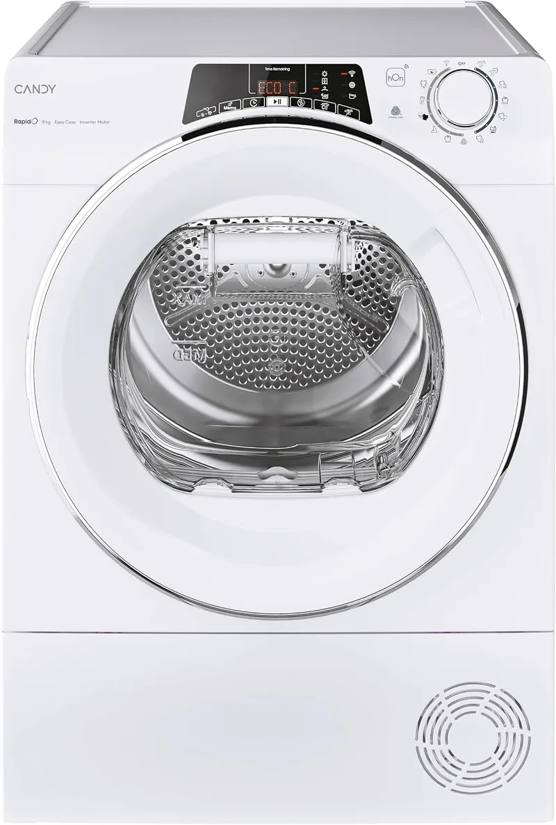 CANDY ▫️ RapidÓ ROE H9A3TCEX-S, Secadora de 9 kg, Bomba de Calor, Ecrã Smart Text, Wi-Fi, Aplicação hOn, 14 ciclos, 7 ciclos rápidos, Gaveta de condensação Easy Case de 5 L, Início programável 24 horas, Branco