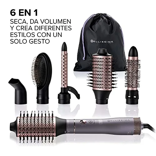 BELLISSIMA ▫️ Ceramic & Argan Oil 6 em 1, Escova de Ar Quente, Modeladora, 6 Acessórios, Tecnologia de Iões, Escovas Revestidas de Cerâmica e Óleo de Argão, Seca e Dá Volume, Jato de Ar Frio 2