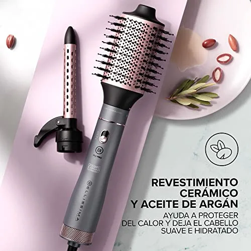BELLISSIMA ▫️ Ceramic & Argan Oil 6 em 1, Escova de Ar Quente, Modeladora, 6 Acessórios, Tecnologia de Iões, Escovas Revestidas de Cerâmica e Óleo de Argão, Seca e Dá Volume, Jato de Ar Frio 3
