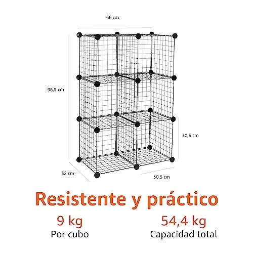 Amazon Basics ▫️ Prateleiras empilháveis em rede de arame, compostas por 6 cubos, 66 x 32 x 96,5 cm, cor preta 2
