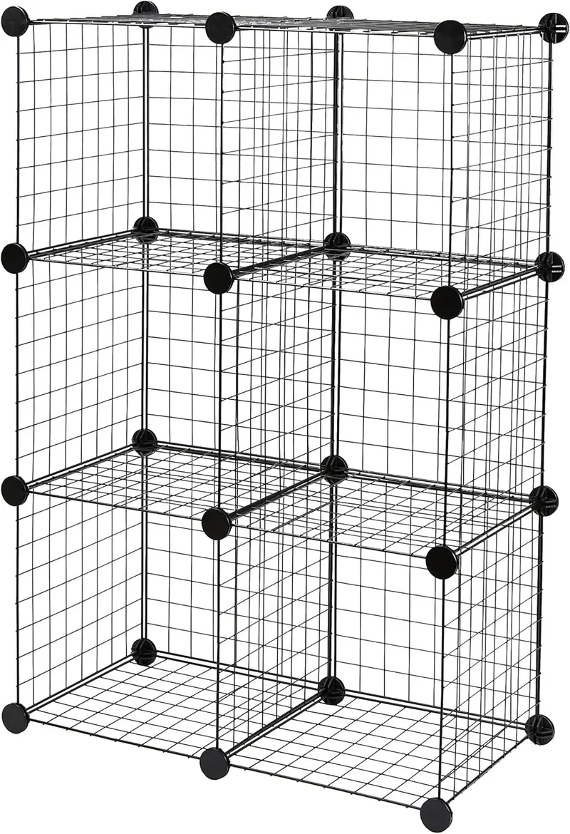 Amazon Basics ▫️ Prateleiras empilháveis em rede de arame, compostas por 6 cubos, 66 x 32 x 96,5 cm, cor preta