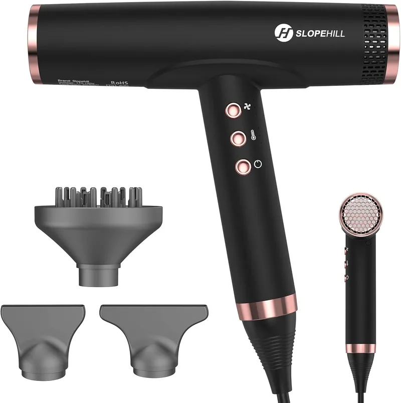 slopehill ▫️ Secador de cabelo iónico 110 000 RPM, 2000 W, 320 g | Motor sem escovas, difusor magnético, baixo ruído, tecnologia biocerâmica, para uso doméstico e em viagem