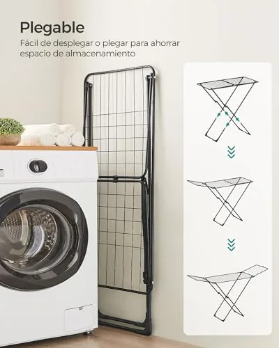 SONGMICS ▫️ Estendal, Estendal de Metal, Dobrável, Economiza Espaço, Para Uso no Interior e no Exterior, para Roupa de Cama, com 2 Asas, Preto LLR540B01 5