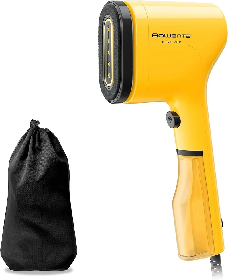 Rowenta ▫️ Pure Pop - Ferro a vapor de 1300 W com saída de vapor até 20 gr/min que passa a ferro e purifica, elimina fiapos e cabelos, cabeças reversíveis, design para viagem, cor amarela, DR2026