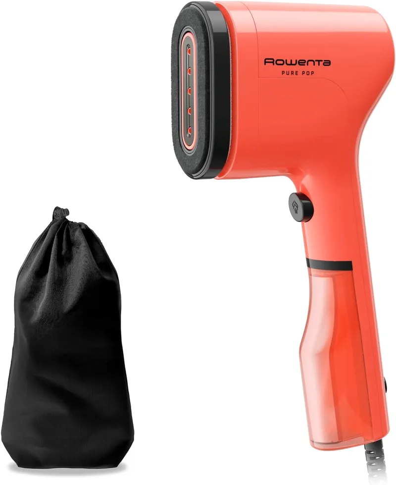 Rowenta ▫️ Pure Pop - escova a vapor de 1300 W com saída de vapor até 20 g/min que passa a ferro e purifica, remove fiapos e cabelos, cabeças reversíveis, design de viagem, cor coral, DR2022