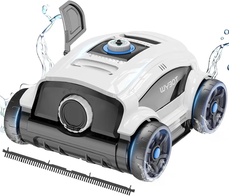 WYBOT ▫️ Robô de limpeza para piscinas sem fio, 130 minutos até 100 m², robô de limpeza para piscinas sem fio com 2 motores, escova grande e orifícios de sucção, bocal ajustável