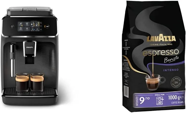 Philips Domestic Appliances ▫️ Máquina de café expresso superautomática Philips EP2220/10, com bocal de espuma de leite clássico + Lavazza Espresso Barista Intenso, café em grão torrado, notas de cacau e madeira, intensidade 9, torra média, 1 kg