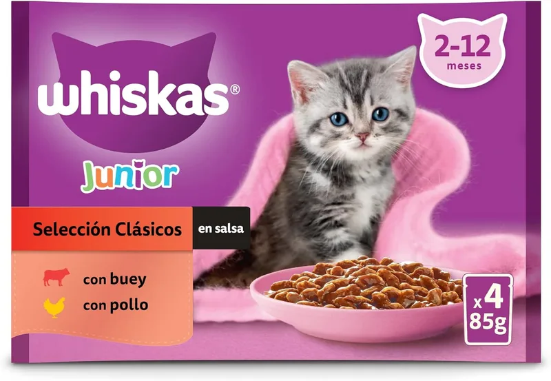 Whiskas ▫️ Comida Húmida para Gatos Júnior Seleção Clássica 4x85g