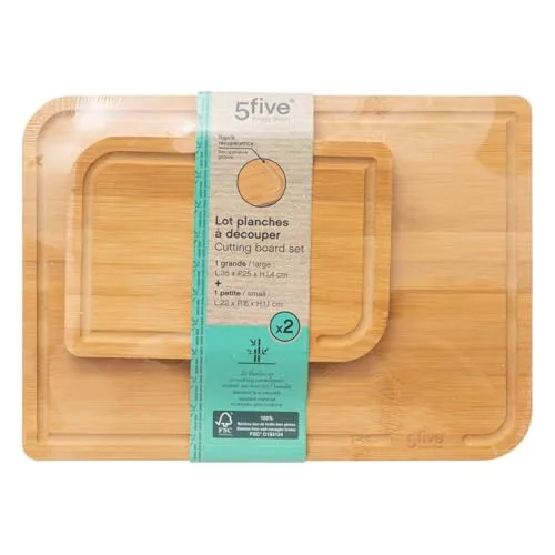 5 five simply smart ▫️ 5five - Conjunto de 2 tábuas de cortar em bambu - 35 x 25 cm e 22 x 15 cm, com ranhura - Utensílios de cozinha 2