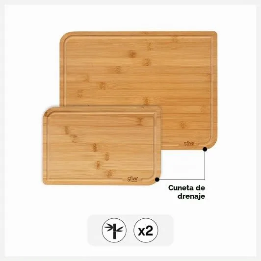 5 five simply smart ▫️ 5five - Conjunto de 2 tábuas de cortar em bambu - 35 x 25 cm e 22 x 15 cm, com ranhura - Utensílios de cozinha 6