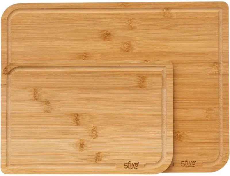 5 five simply smart ▫️ 5five - Conjunto de 2 tábuas de cortar em bambu - 35x25 cm e 22x15 cm, com ranhura - Utensílios de cozinha
