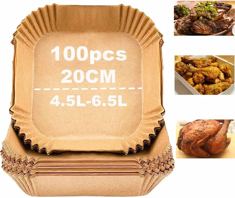 AuFiiy ▫️ Papel para fritadeira de ar, 100 peças 20CM Acessórios para fritadeira de ar, moldes para fritadeira de ar, papel para fritadeira de ar sem óleo para Cecotec Cosori 5,5 L, sem BPA