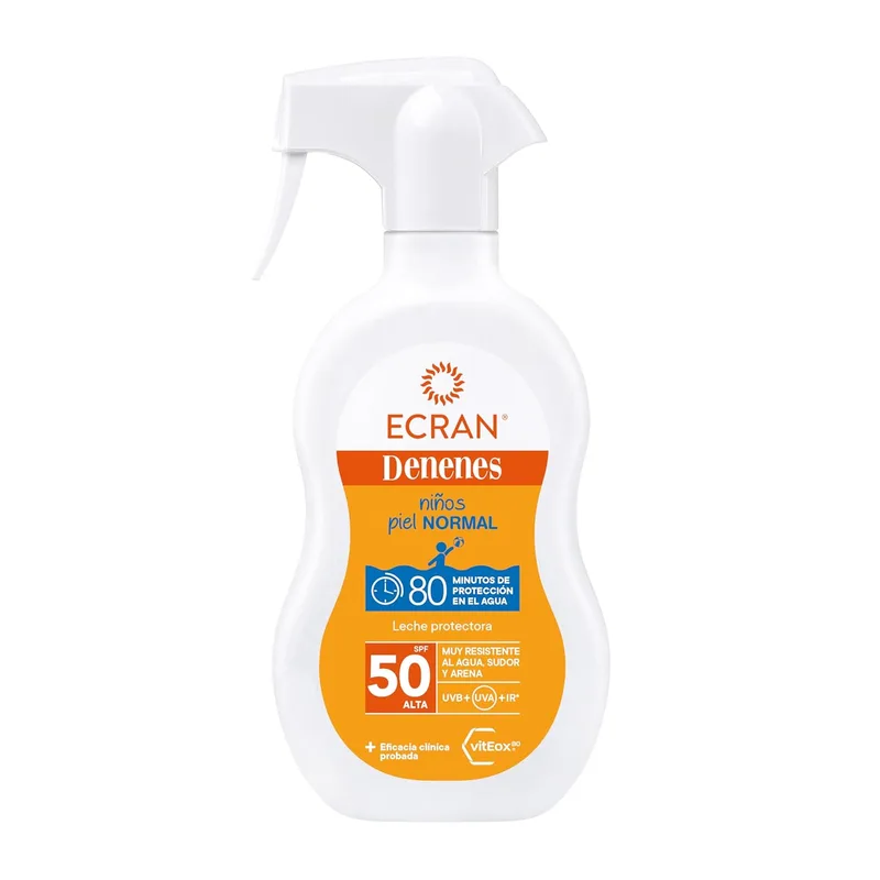 Ecran ▫️ Denenes - Leite de proteção solar em spray SPF 50+ para crianças 80 minutos de proteção UVB UVA & IR-A com extrato de algodão e vitamina A ml