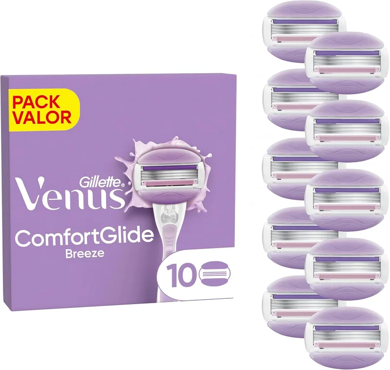 Gillette Venus ▫️ Comfortglide Breeze, recargas de lâminas de barbear para mulher, embalagem de 10 lâminas de substituição com 3 lâminas para um barbear suave, rente e duradouro