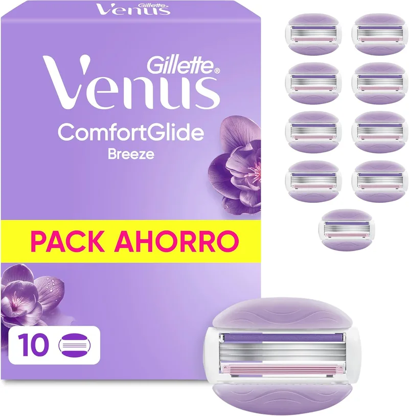 Gillette Venus ▫️ Comfortglide Breeze, Lâminas de substituição para máquina de barbear feminina, embalagem de 10 lâminas de substituição com 3 lâminas para uma depilação suave, precisa e duradoura