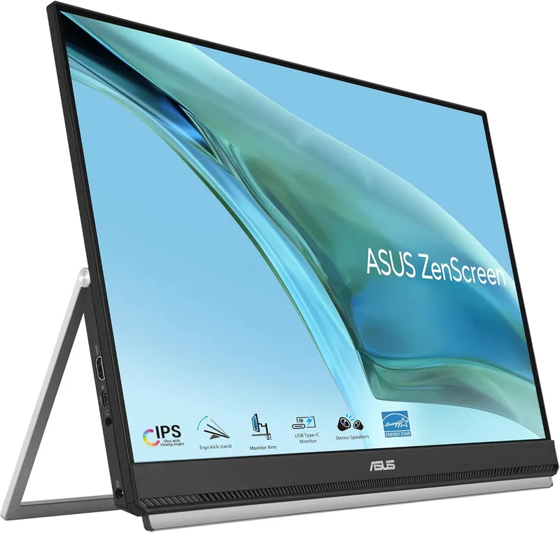 ASUS ▫️ ZenScreen MB249C - Monitor para portátil de 23,8" FHD (1920 x 1080), sem moldura, IPS, antirreflexo, USB-C, colunas, suporte, grampo em C, gancho de fixação, sustentabilidade verde