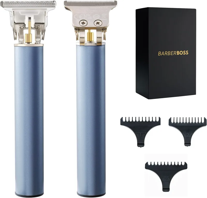 BARBERBOSS ▫️ Kit de higiene pessoal para homem, máquina de cortar cabelo com lâmina em T, 3 pentes-guia, carregamento por USB, corpo em metal elegante, máquina de cortar cabelo premium para homem, QR-2088