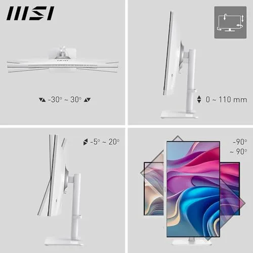 MSI ▫️ Modern MD272UPHW Monitor Profissional UHD de 27" - Painel IPS de 3840 x 2160, 60 Hz, Montagem VESA, Ajustável em 4 direções - HDMI 2.0b, DisplayPort 1.4a, Tipo C - Branco 4