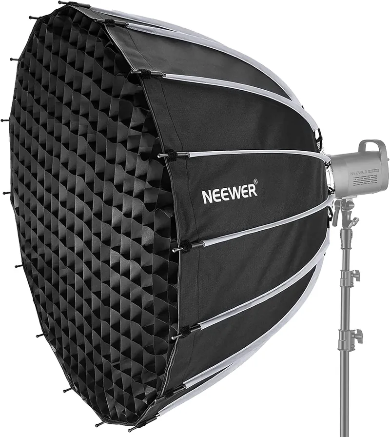NEEWER ▫️ 47.2 Inch/120cm Parabolic Softbox Quick Set-up Quick Fold, com Difusores/Honeycomb Grid/Bag, Compatível com Aputure 120d Dome Light Godox sl60w RGB CB60