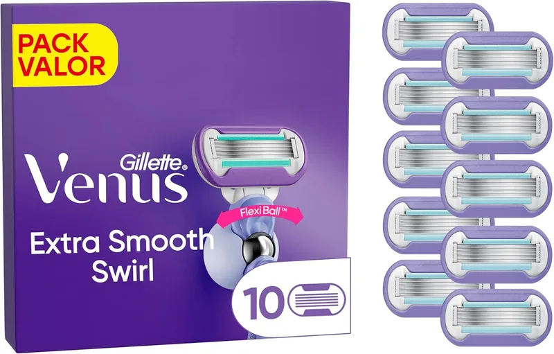 Gillette Venus ▫️ Deluxe Smooth Swirl, recarga de lâmina de barbear para mulher, 10 pacotes de 10 recargas, 5 lâminas duradouras para uma depilação super suave e duradoura