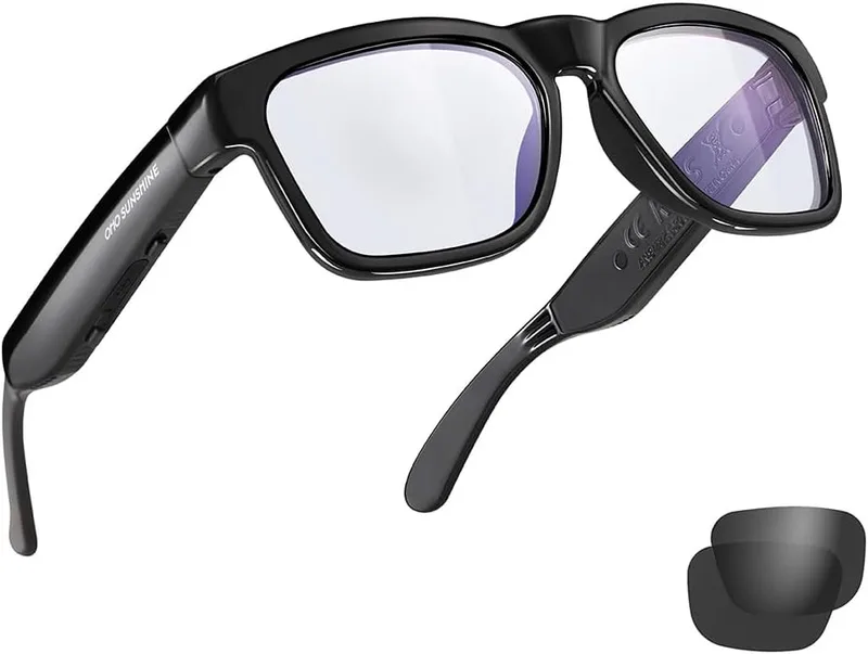 OhO sunshine ▫️ Óculos de sol com áudio Bluetooth óculos desportivos leves com design aberto, 10 horas de autonomia, UV400 ANSI Z87.1, controlo por voz