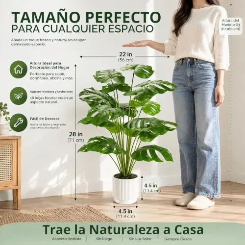 Der Rose ▫️ Plantas artificiais grandes de 28 polegadas, plantas artificiais em vaso de monstera para interiores e exteriores, sala de estar, casa, chão, alpendre da frente, decoração de árvores 2