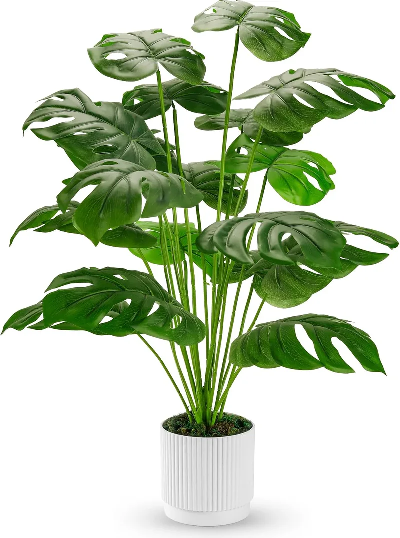 Der Rose ▫️ Plantas artificiais grandes de 28 polegadas, plantas artificiais em vaso de monstera para interiores e exteriores, sala de estar, casa, chão, alpendre da frente, decoração de árvores