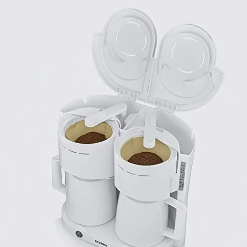 Severin ▫️ Máquina de café por gotejamento Duo até 16 chávenas, Máquina de café com filtro compacta / Máquina de café americana com 2 jarros térmicos, com desligamento automático, branca, KA 9314 2