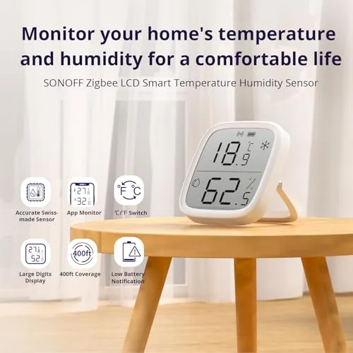 SONOFF ▫️ SNZB-02D Sensor Inteligente de Temperatura e Humidade com Ecrã LCD Zigbee, Termómetro e Higrómetro Digital para Interior, Compatível com Alexa/Google Home, Requer o Hub ZigBee (2 unidades) 2