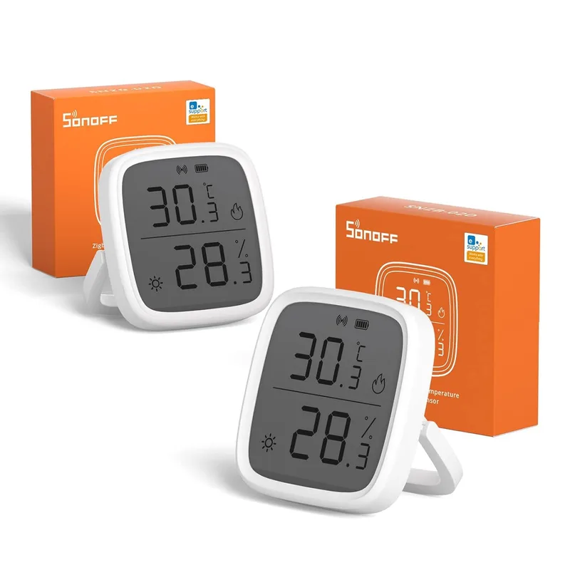 SONOFF ▫️ SNZB-02D Sensor Inteligente de Temperatura e Humidade com Ecrã LCD Zigbee, Termómetro e Higrómetro Digital para Interior, Compatível com Alexa/Google Home, Requer o Hub ZigBee (2 unidades)