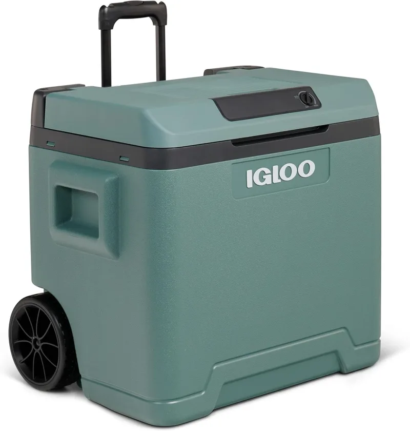 Igloo ▫️ IE42 Frigorífico Elétrico, 12 V e 230 V, 42 L – Mini-frigorífico compacto para carro, campismo, viagens, barco e festivais – com rodas, pega telescópica, compartimento para cabos e modo Eco/MAX