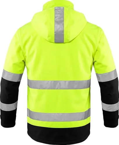 ACE ▫️ Casaco Neon de alta visibilidade: casaco softshell resistente, com refletores e capuz amovível - EN ISO 20471 2