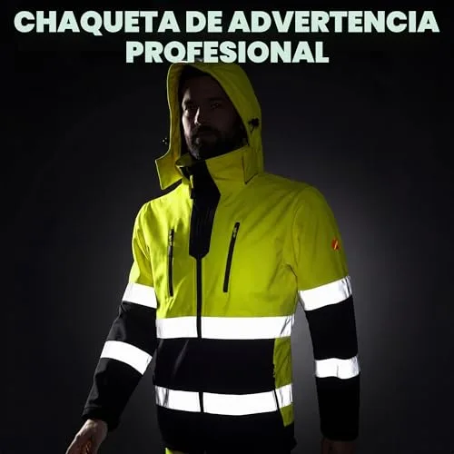 ACE ▫️ Casaco Neon de alta visibilidade: casaco softshell resistente, com refletores e capuz amovível - EN ISO 20471 3