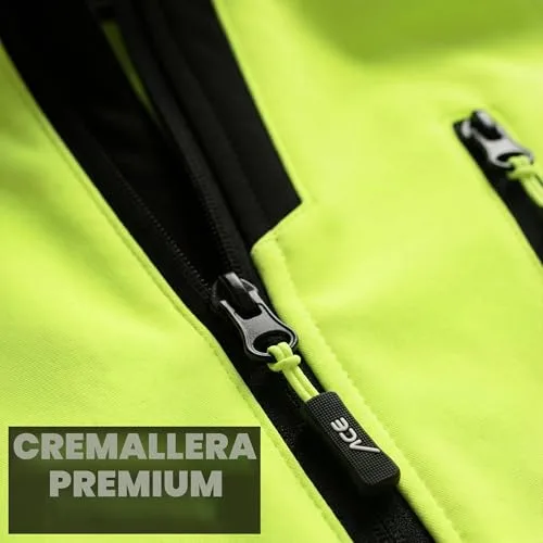 ACE ▫️ Casaco Neon de alta visibilidade: casaco softshell resistente, com refletores e capuz amovível - EN ISO 20471 5
